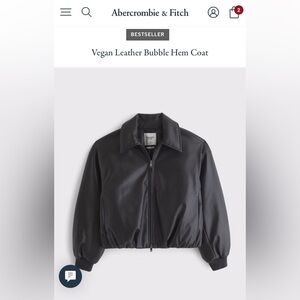 New With Tags Abercrombie & Fitch Vegan Leather Bubble Hem Coat - Black